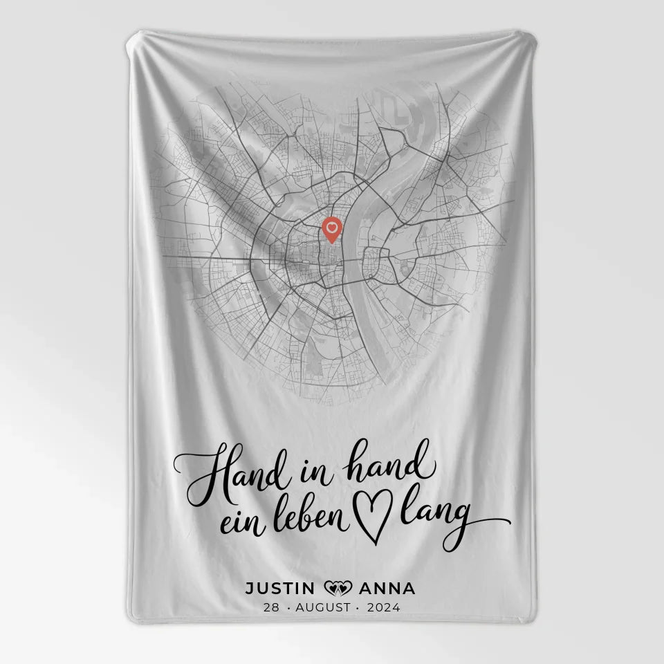 Personalisierte Stadtkarten Decke für Paare Herz Hand In Hand Ein Leben Lang 7
