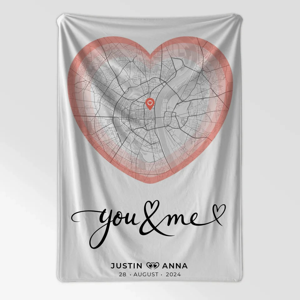 Personalisierte Stadtkarten Decke für Paare Herz You & Me 7