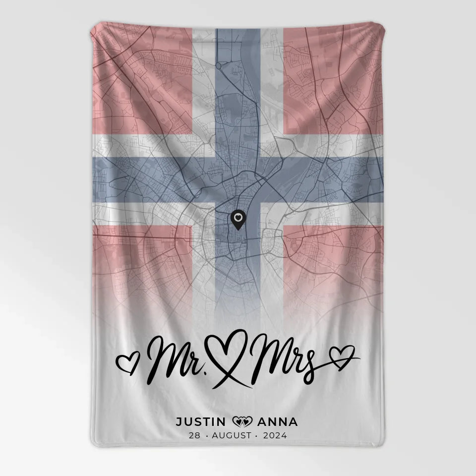 Personalisierte Stadtkarten Decke für Paare aus Norwegen Mr & Mrs Foto Map Marker 7