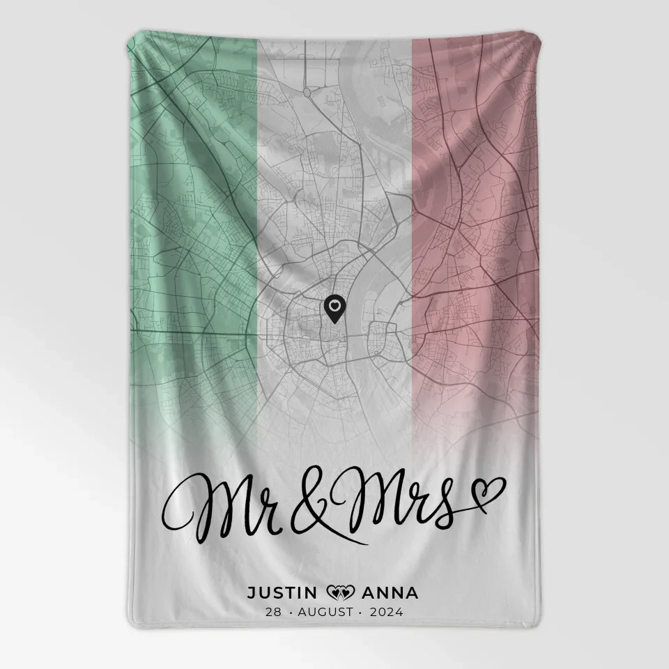 Personalisierte Stadtkarten Decke für Paare Urlaub Italien Mr & Mrs 7