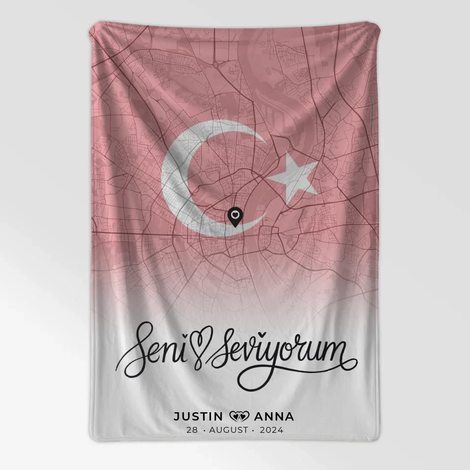 Personalisiert Decke StadtkartenDecke Paare Türkei Seni Seviyorum 7