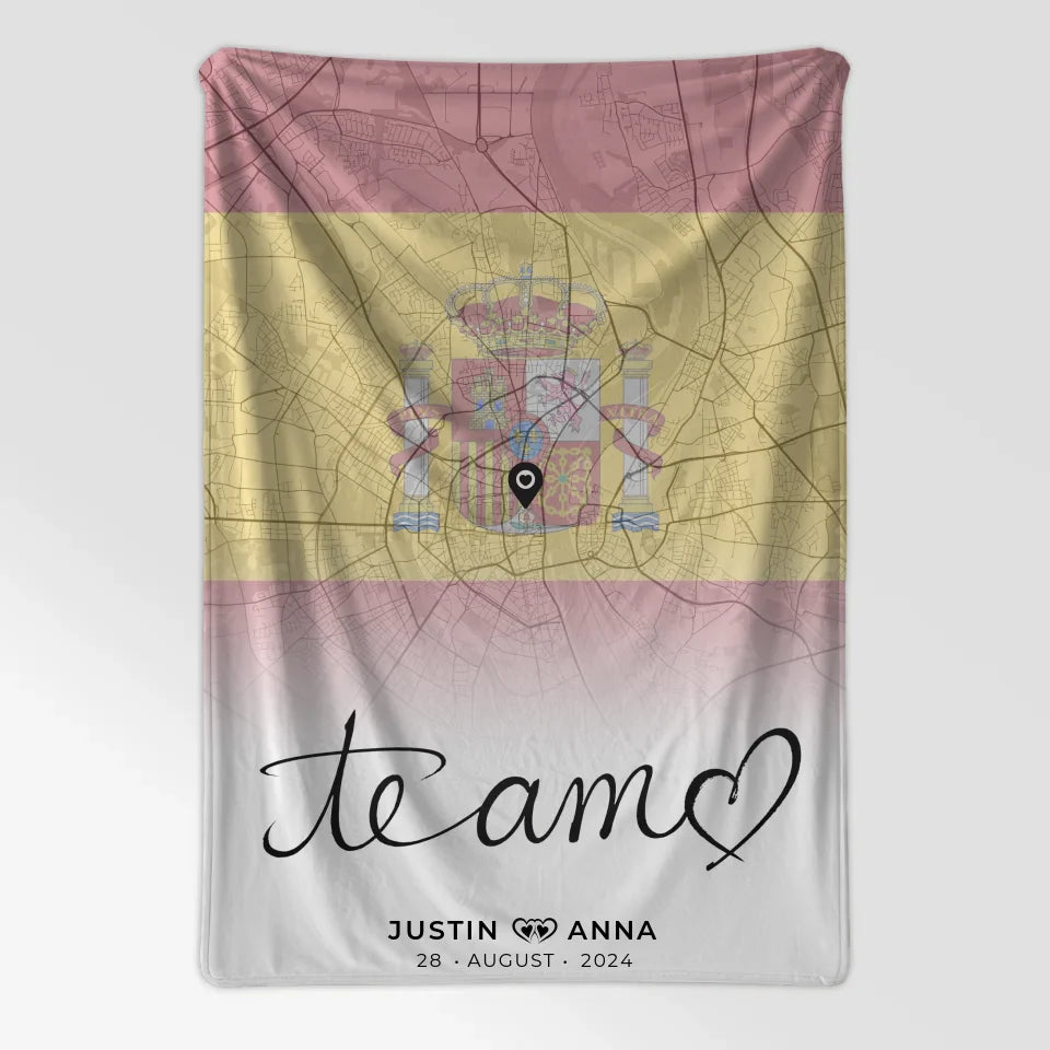 Personalisierte Stadtkarten Decke für Paare Urlaub Spanien Te Amo 7