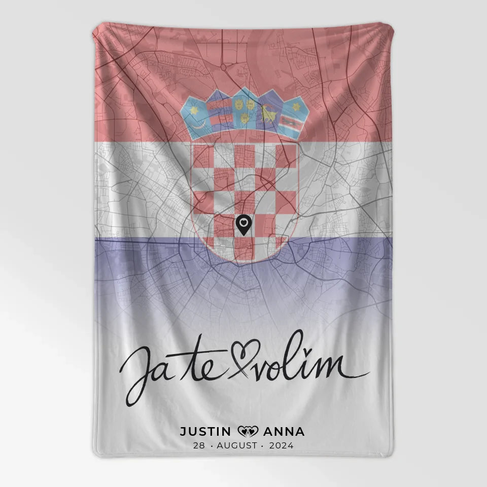 Personalisierte Stadtkarten Decke für Paare Urlaub Kroatien Ja Te Volim 7