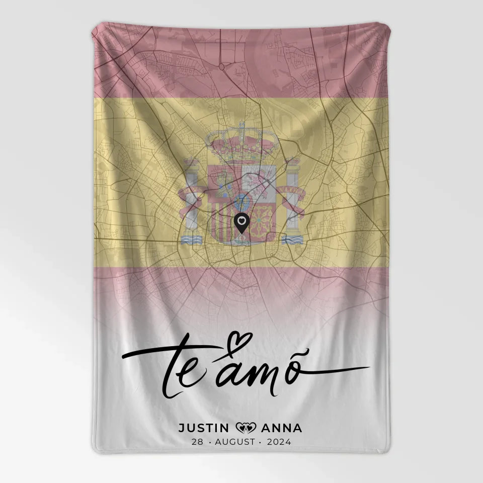 Personalisierte Stadtkarten Decke für Paare Urlaub Te Amo Spanien 7