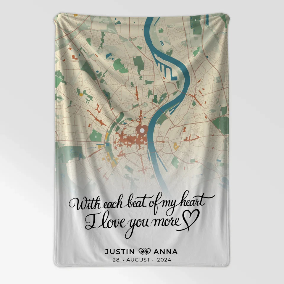 Personalisierte Stadtkarten Decke Für Paare Retro Herzen 7