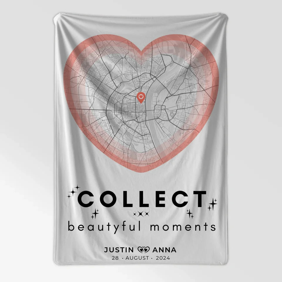 Personalisierte Stadtkarten Decke für Paare Herz Roserot 7