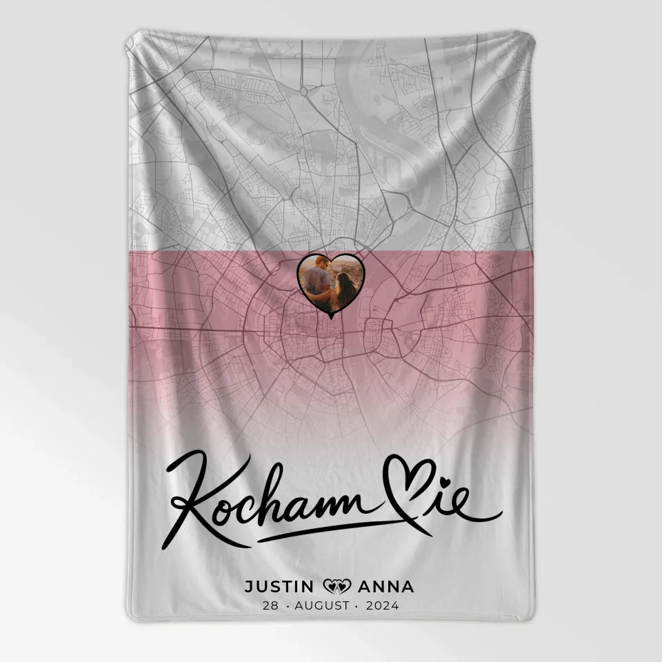 Personalisiertes Foto Decke Paare Stadtkarte Polen Kocham Cie 7