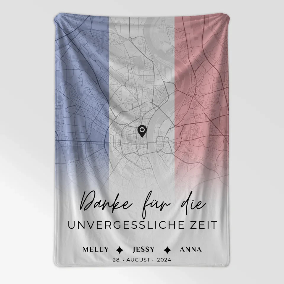 Personalisiert Decke Freundinnen Stadtkarte Urlaub Frankreich Danke für die Unvergessliche Zeit 7
