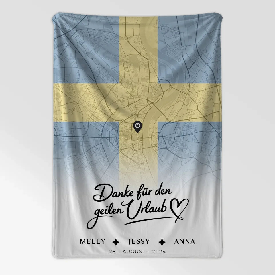 Personalisierte Decke für Freundinnen mit Stadtkarte aus Schweden Danke für den geilen Urlaub 7