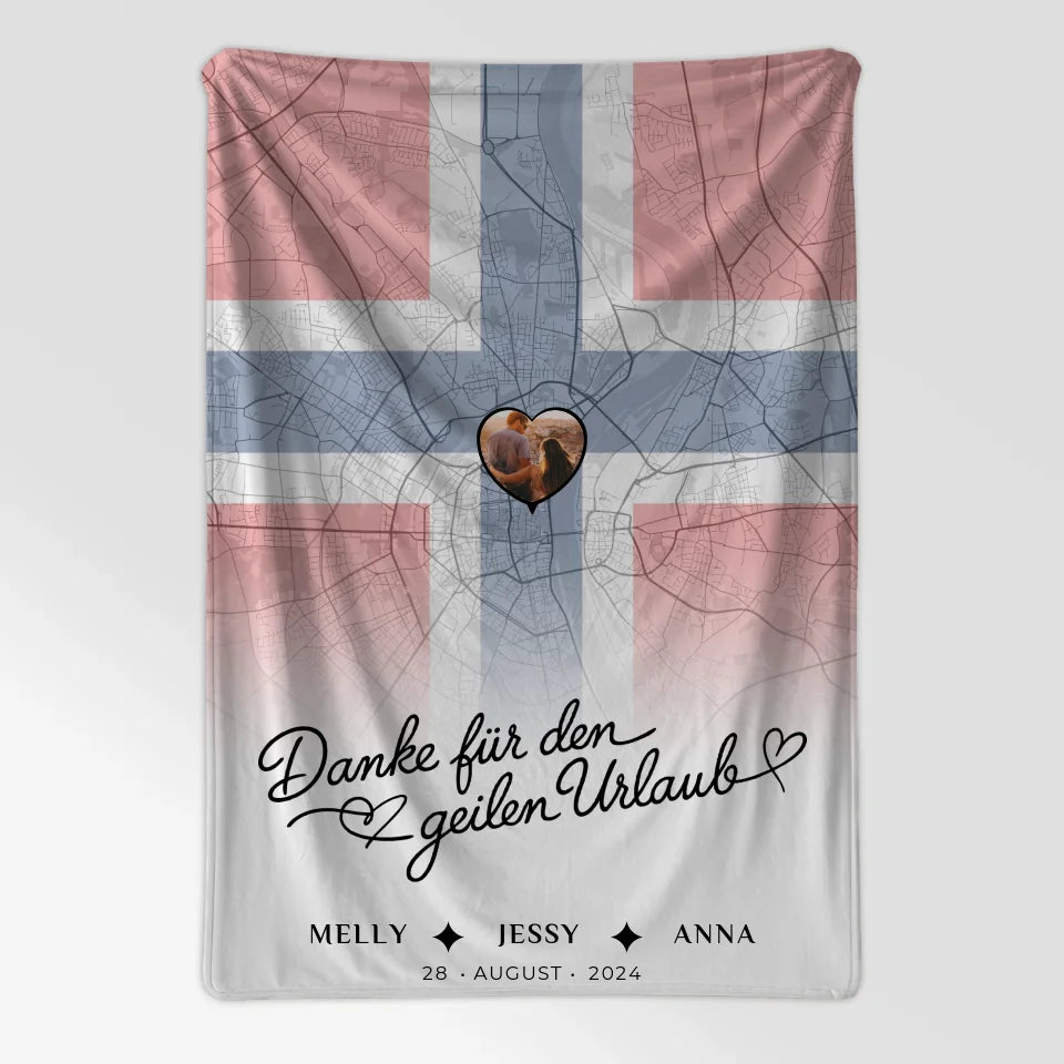 Personalisiert Decke mit Stadtkarte Foto Norwegen Danke Für Den Geilen Urlaub Schwester 7