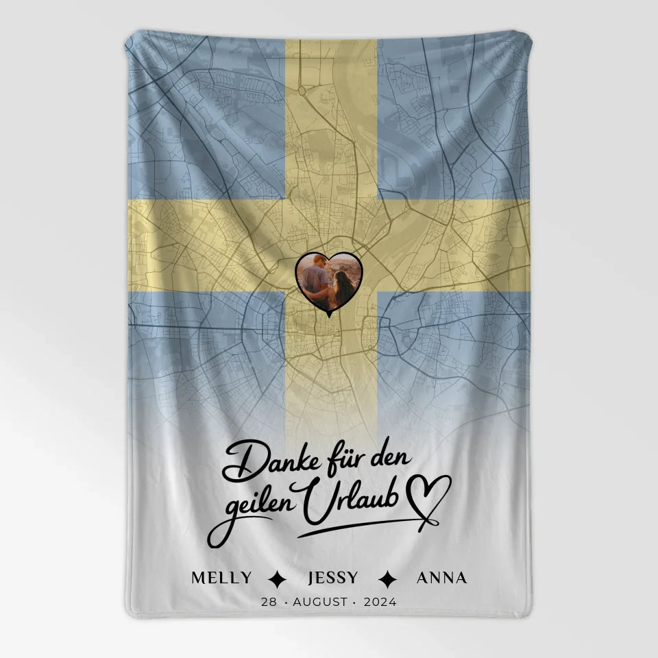Personalisierte Decke Freundinnen Stadtkarte Foto Schweden Danke Urlaub 7