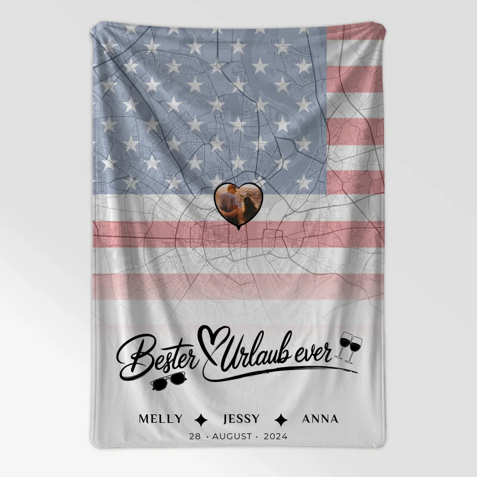 Personalisierte Decke Schwester Stadtkarte USA Foto Bester Urlaub Ever 7