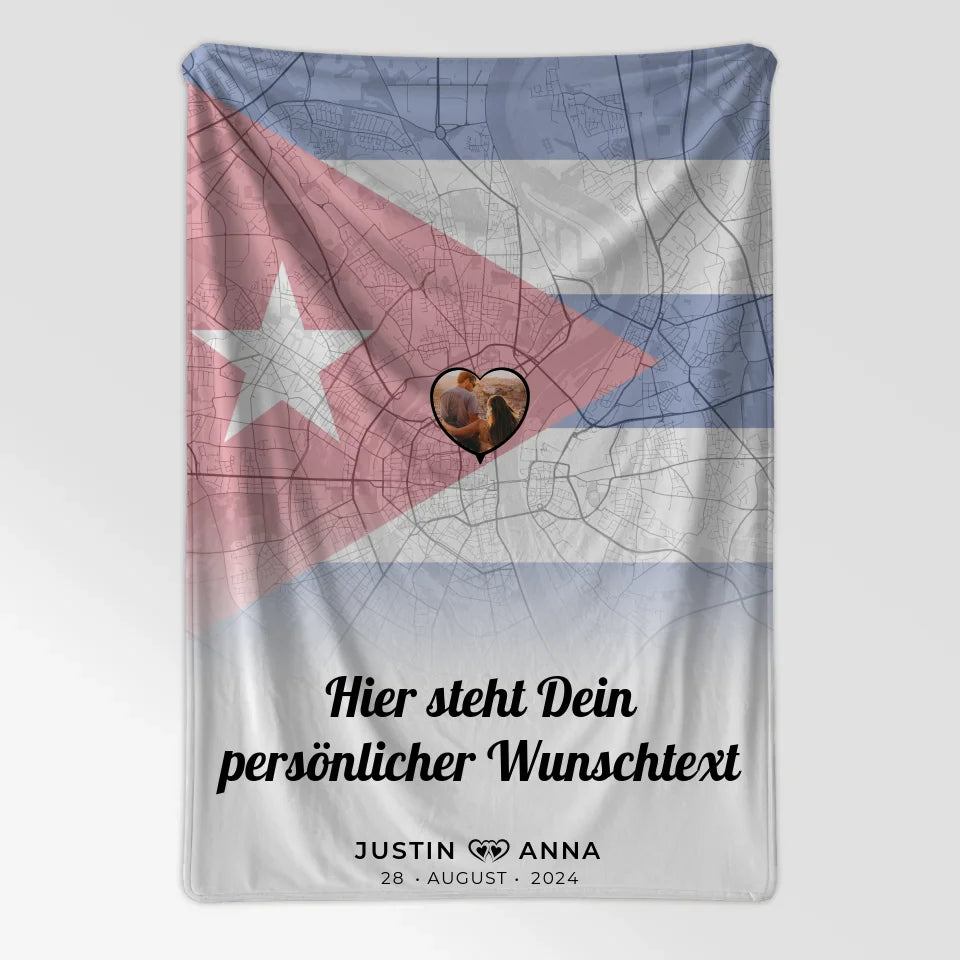 Personalisierte Decke Paare Stadtkarte Foto Kuba eigener Wunschtext 7