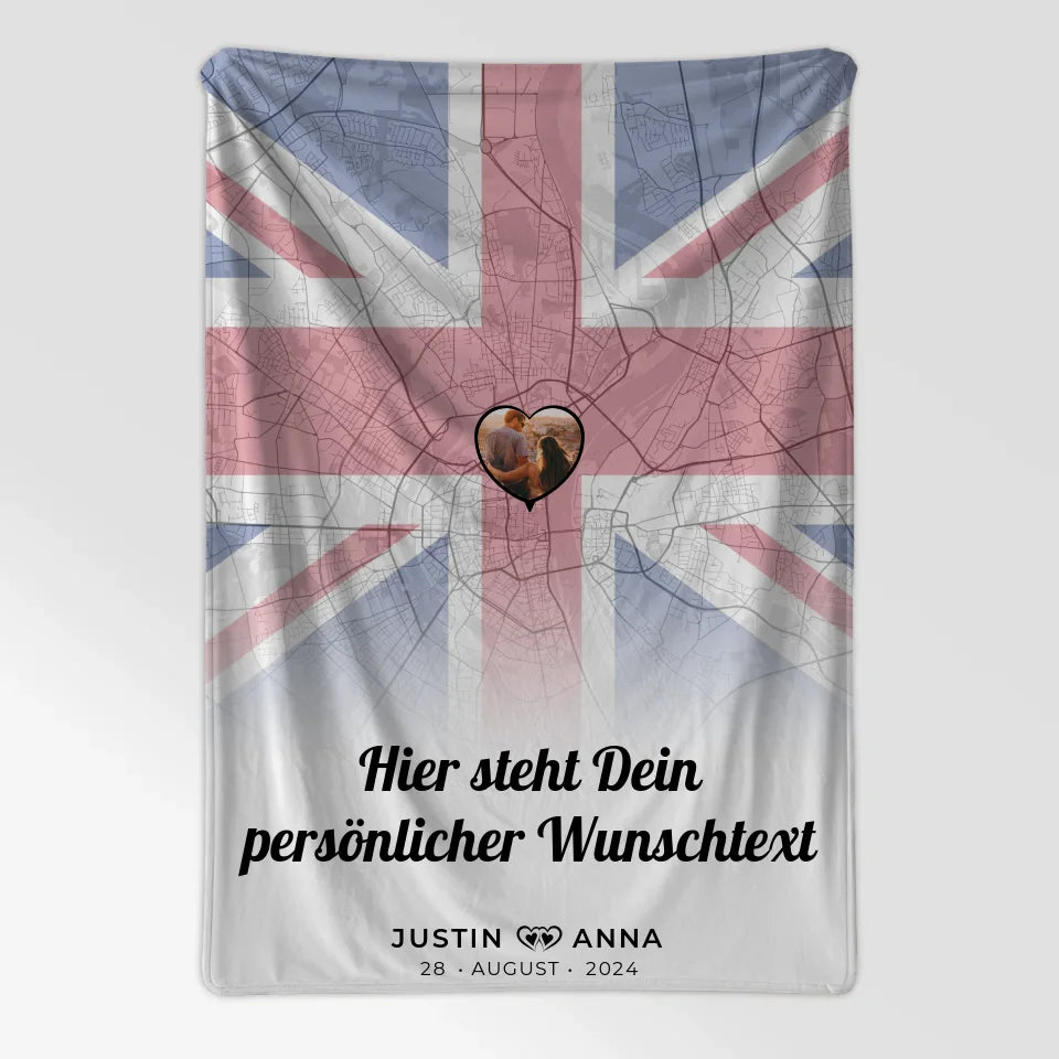 Personalisierte Decke für Paare Stadtkarte Foto England Wunschtext 7