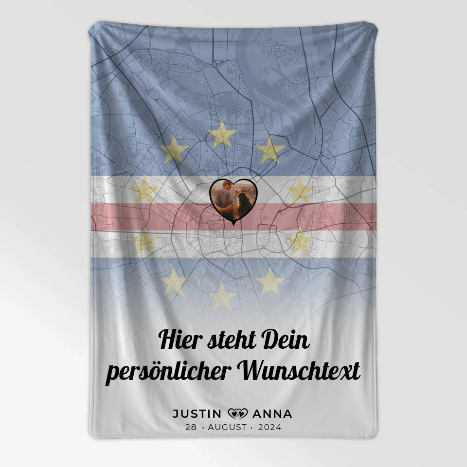 Personalisierte Decke für Paare Stadtkarte Foto Kapverden Wunschtext 7