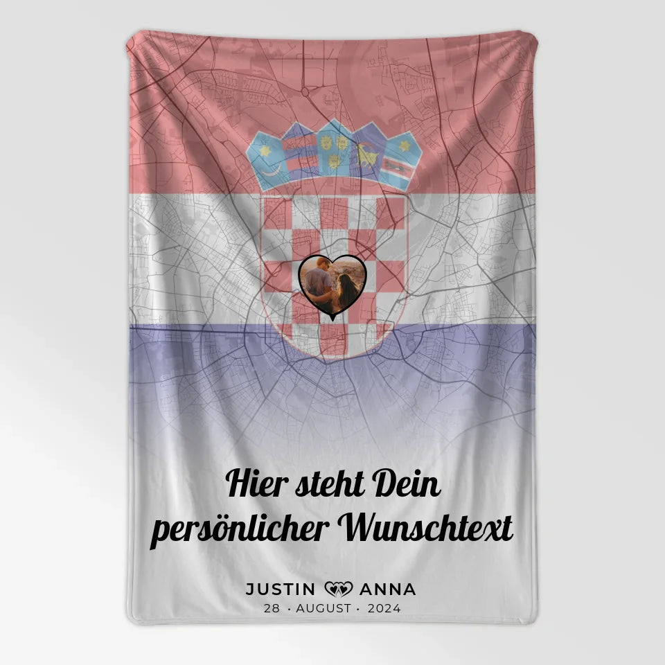Personalisierte Decke für Paare Stadtkarte Kroatien mit eigenem Wunschtext 7