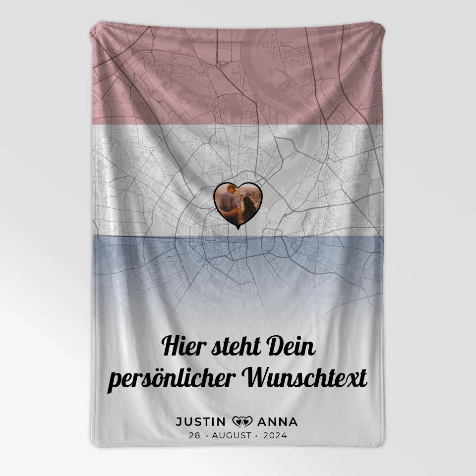 Personalisierte Decke für Paare mit Stadtkarte und Foto Niederlande 7