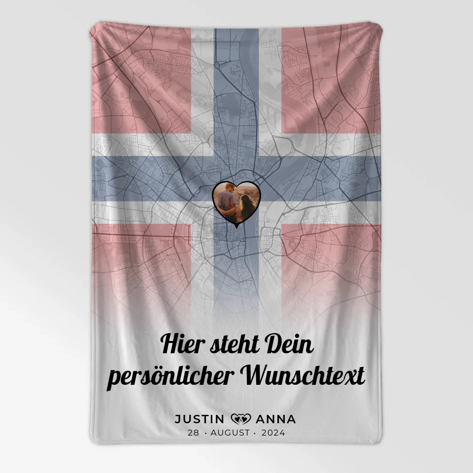 Personalisierte Decke Paare Stadtkarte Foto Norwegen eigener Wunschtext 7