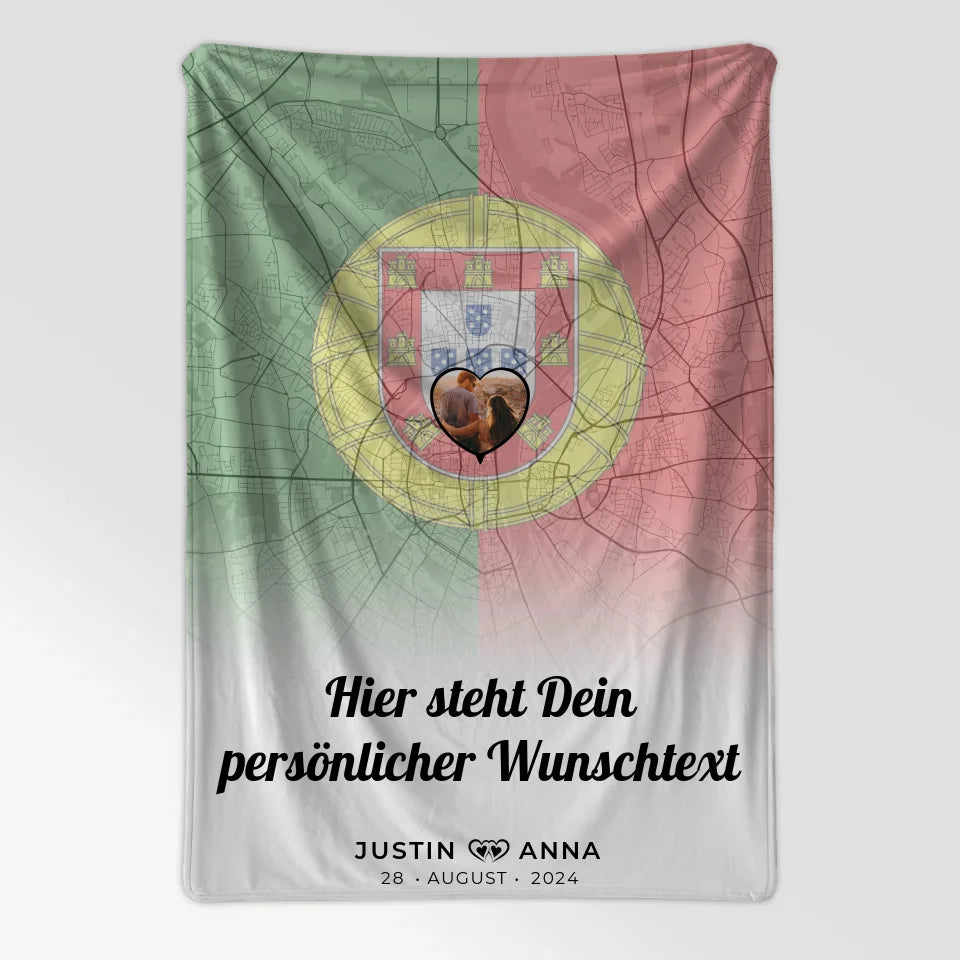 Personalisierte Decke für Paare Stadtkarte Foto Portugal Wunschtext 7