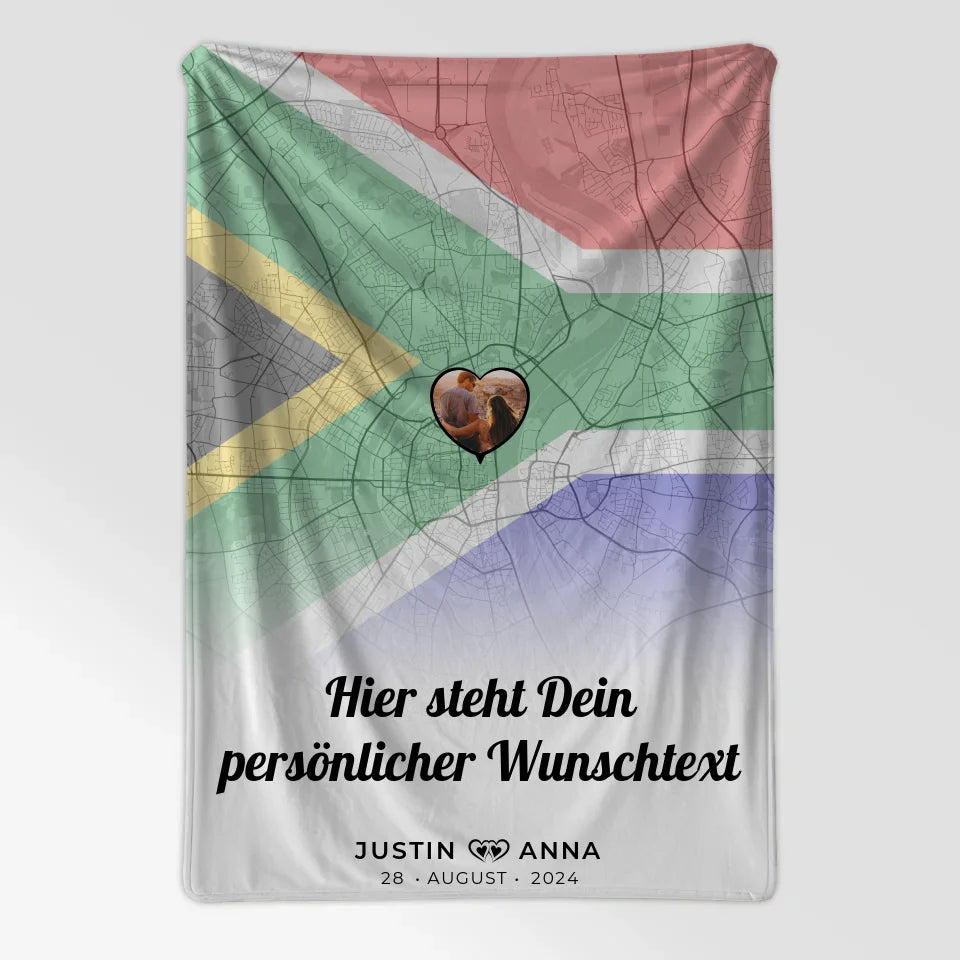Personalisierte Decke Paare Stadtkarte Foto Südafrika eigener Wunschtext 7