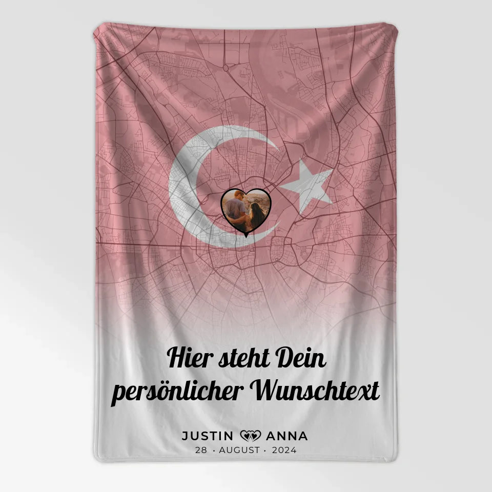Personalisiertes Decke Paare Stadtkarte Foto Türkei Wunschtext 7
