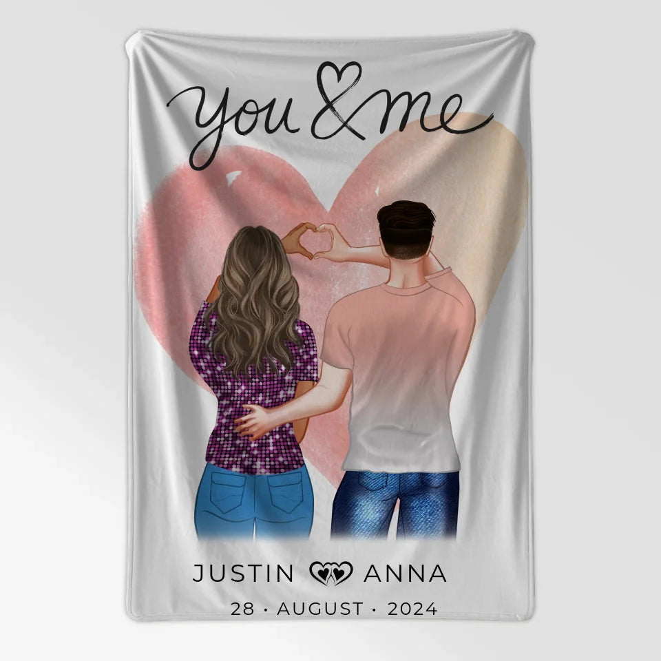 Personalisierte Decke You & Me für Paare mit Figuren und Namen 7