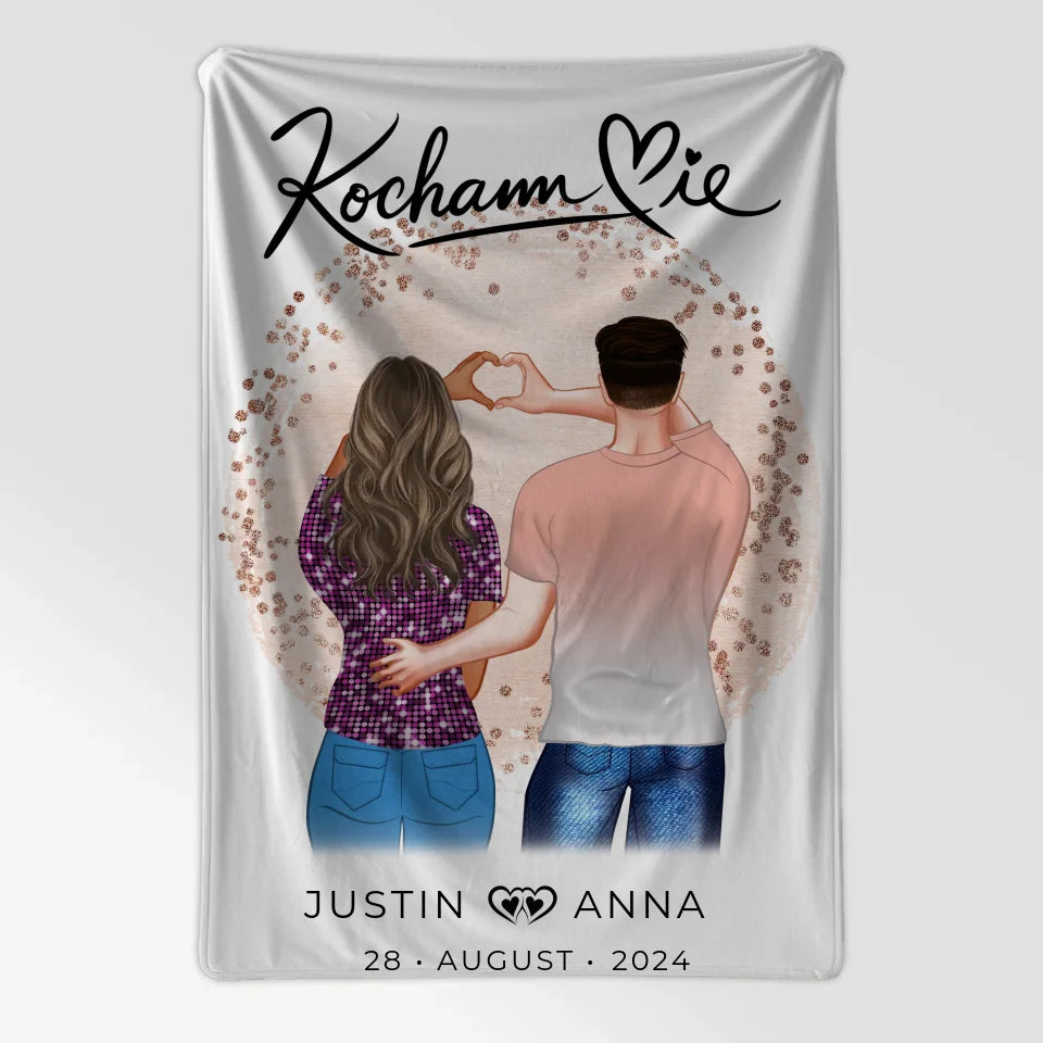 Personalisierte Decke für Paare mit Figuren Kocham Cie Verliebte mit Namen 7