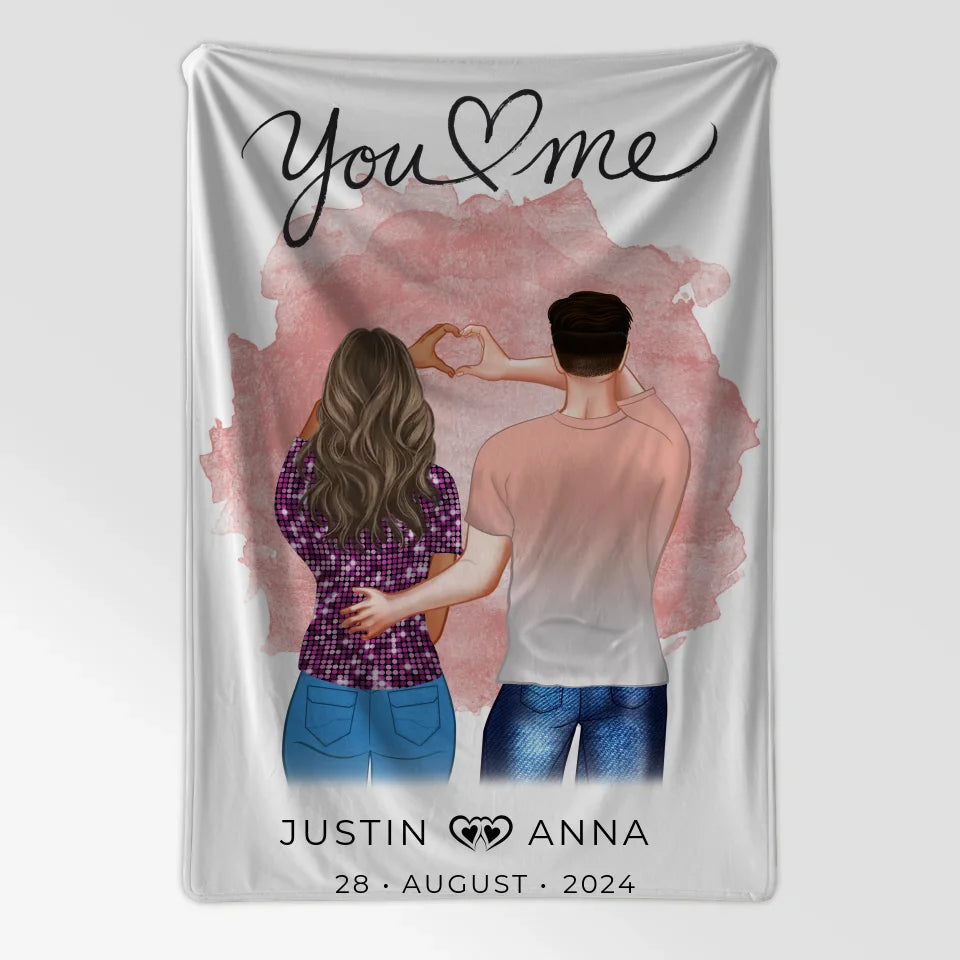 Personalisierte Decke You & Me für Paare mit Figuren und Namen & Datum 7