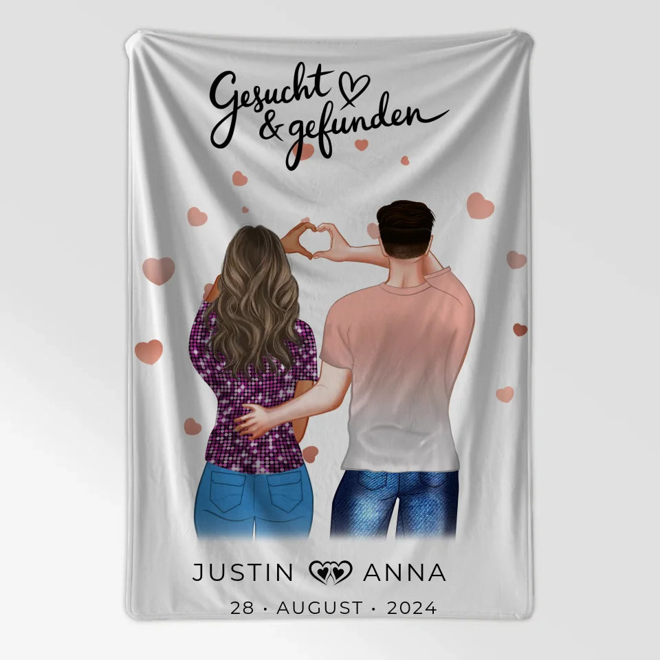 Personalisierte Decke für Paare mit Figuren und Namen gesucht gefunden LIebe 7