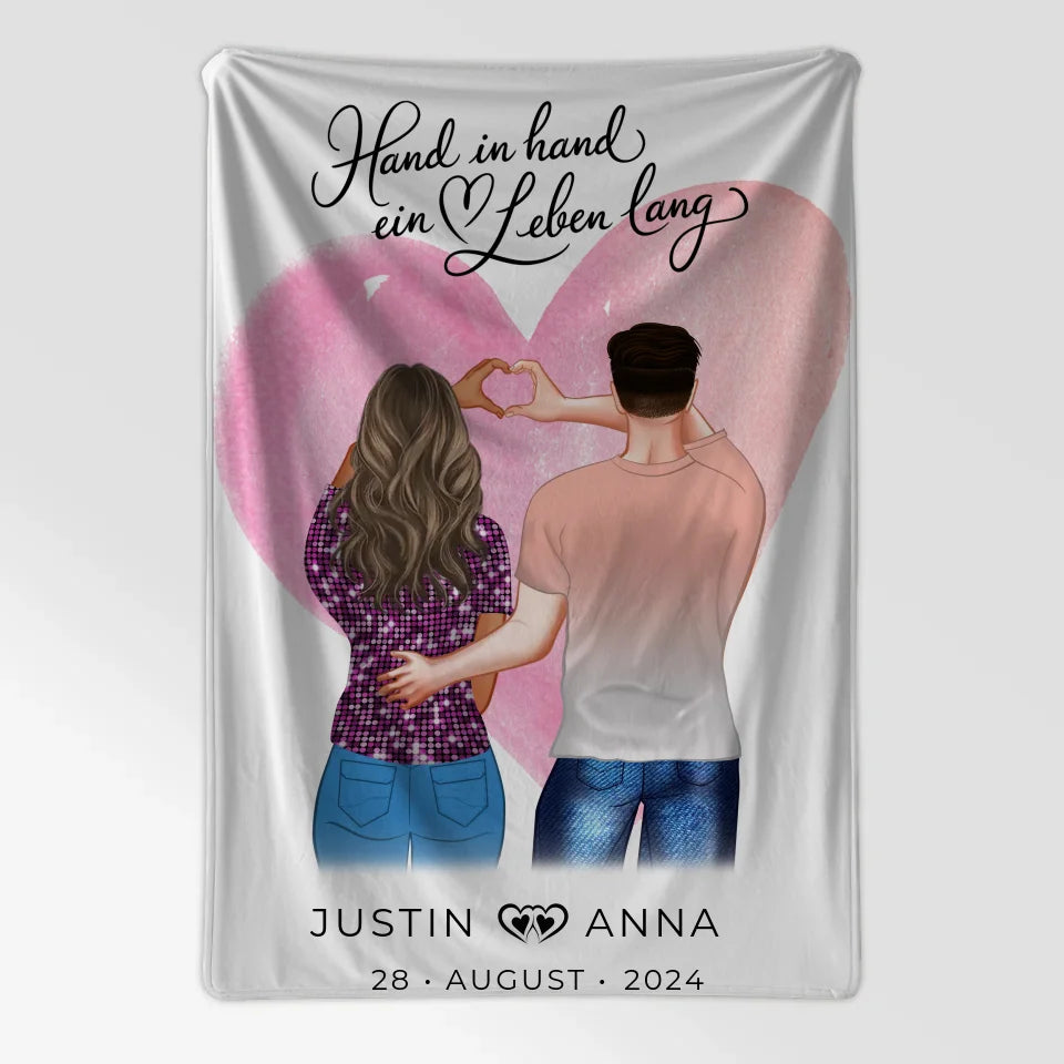 Personalisierte Decke Paare Figuren Hand In Hand Ein Leben Lang Verliebte mit Namen 7