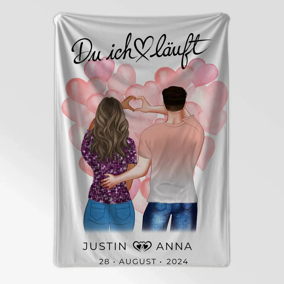 Personalisierte Decke für Paare Du Ich Läuft Figuren mit Namen 7