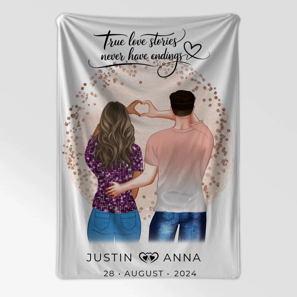 Personalisierte Decke Paare Figuren True Love Stories mit Namen & Datum 7