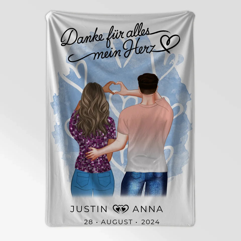 Personalisierte Decke für Paare mit Figuren Danke Für Alles Mein Herz 7
