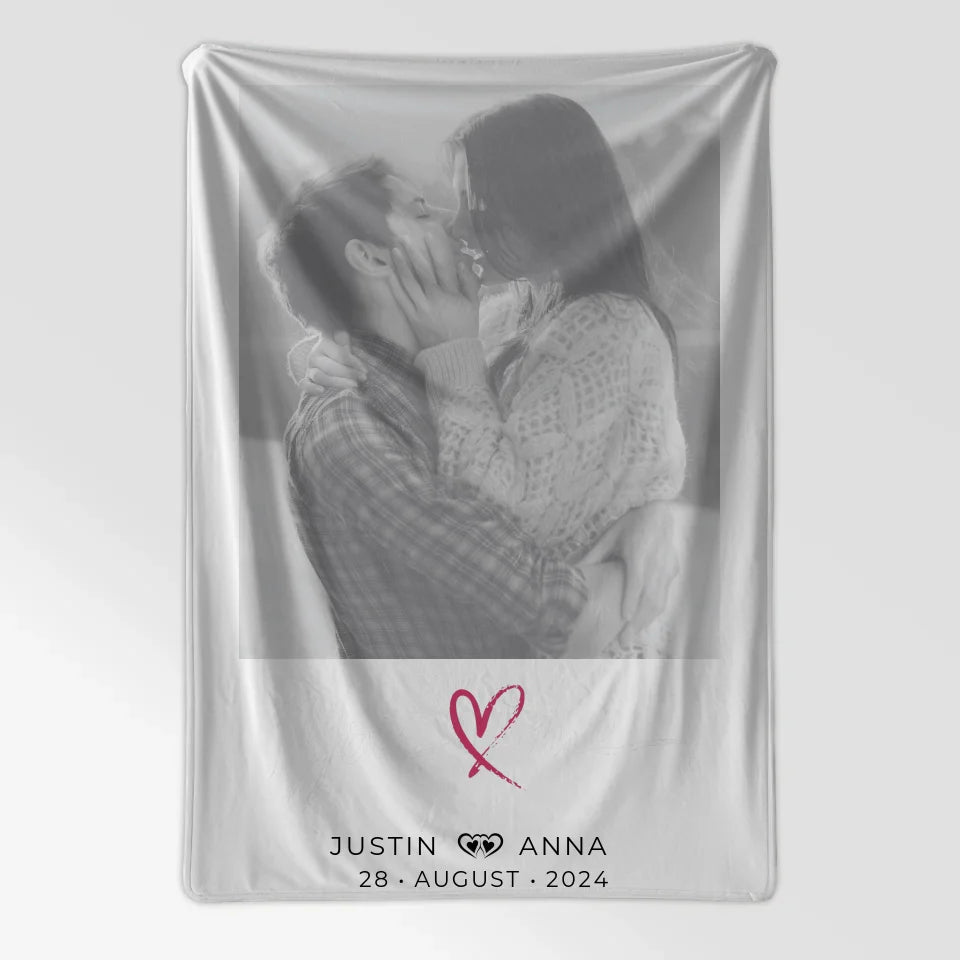 Personalisierte Foto Decke Paare mit Namen You & Me Schwarz Weiß 7