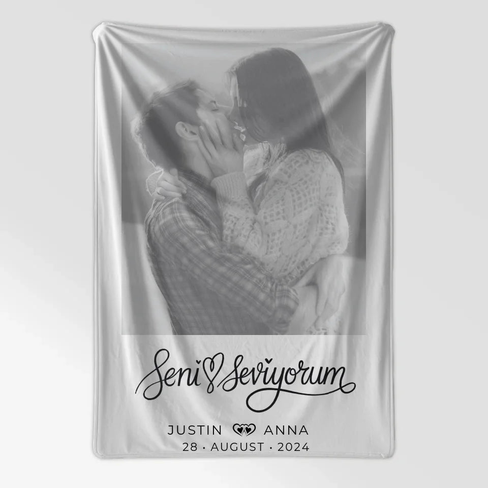 Personalisierte Foto Decke Paare mit Namen Seni Seviyorum 7