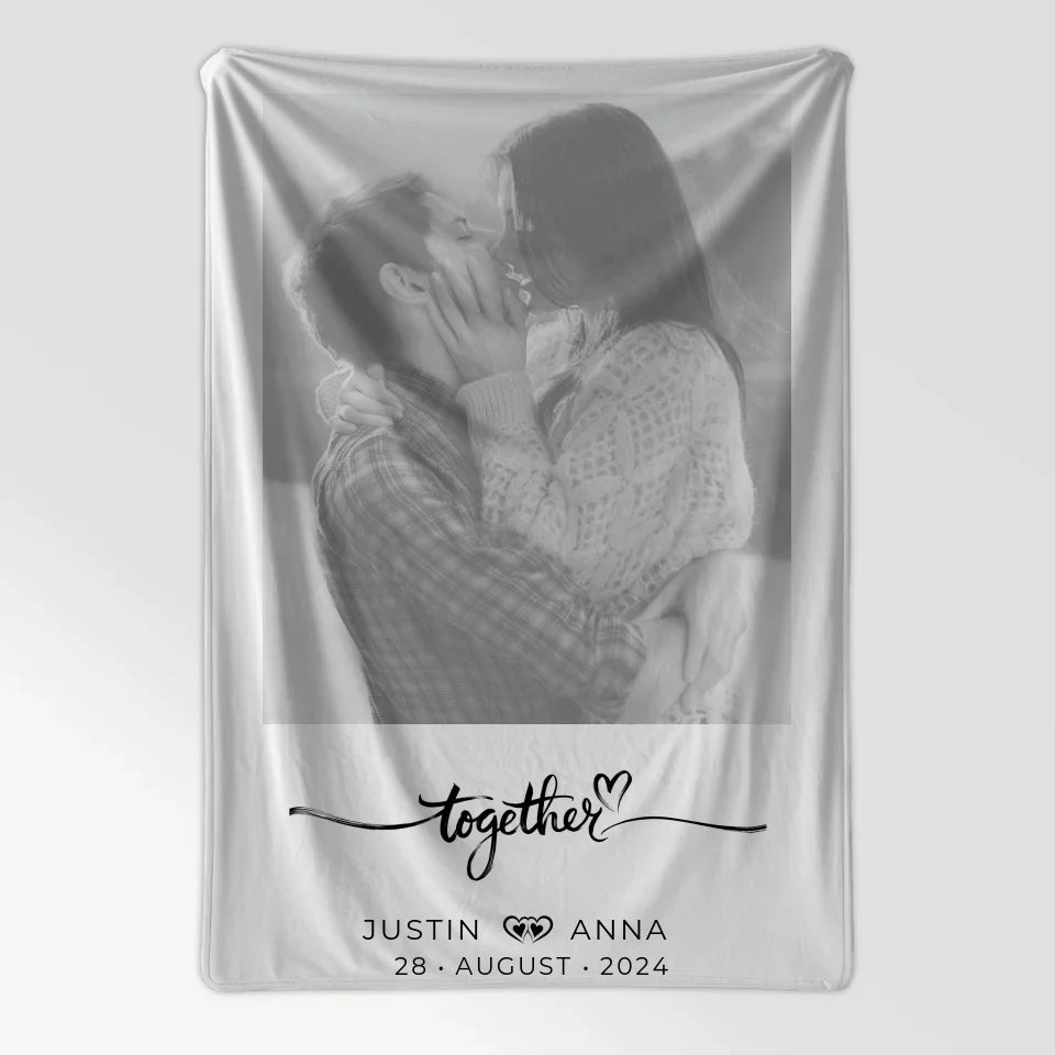 Personalisierte Foto Decke Paare mit Namen Together Schwarz Weiß 7