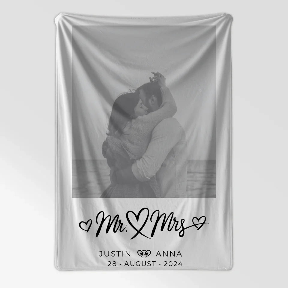 Personalisierte Foto Decke für Paare Mr & Mrs mit Namen 7
