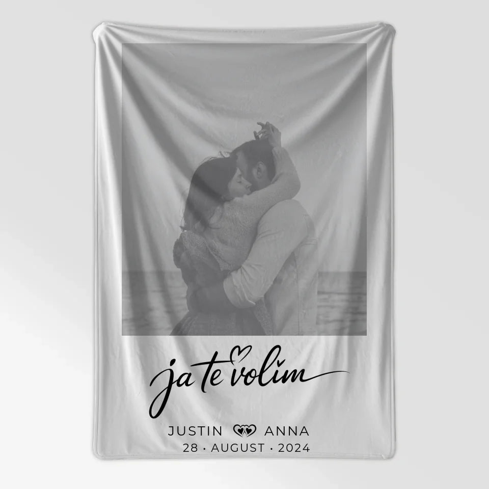 Personalisierte Foto Decke Paare mit Namen Ja Te Volim Black & White 7