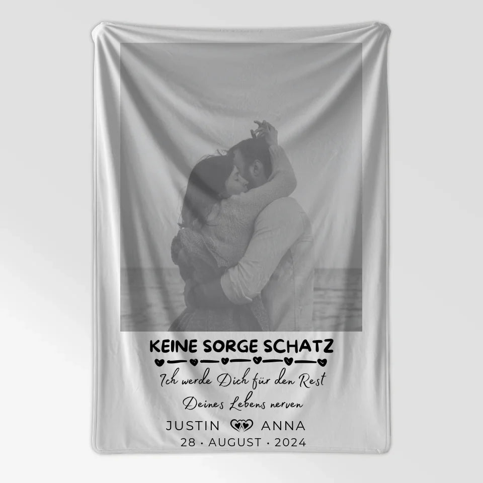 Personalisierte Decke mit Foto für Paare mit Namen Keine Sorge Schatz 7
