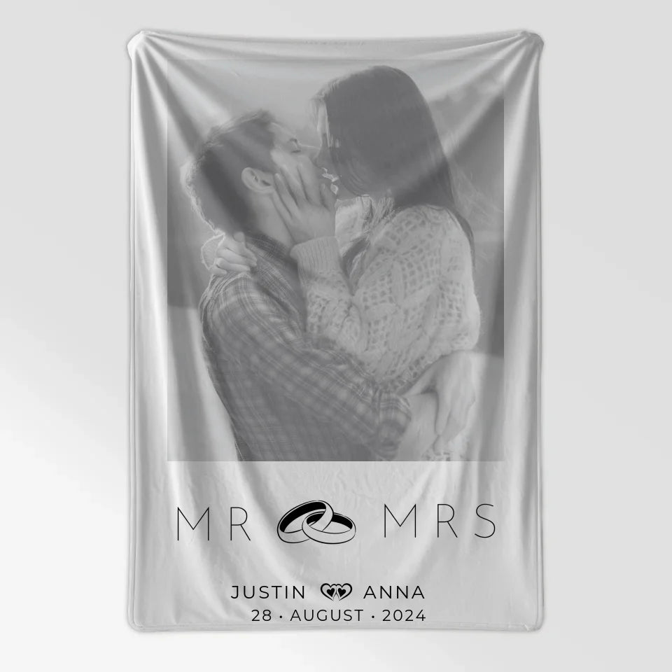 Personalisiert Foto Decke Paare Mr & Mrs mit Namen Schwarz Weiß 7