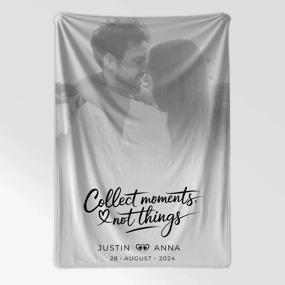 Personalisierte Decke Paare Foto Schwarz Weiß mit Namen Datum 7