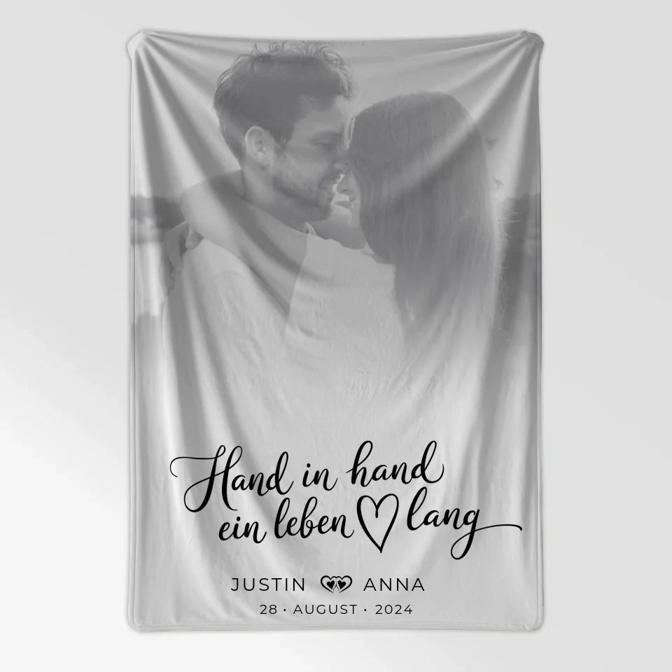 Personalisierte Decke Paare Foto Schwarz Weiß Hand In Hand Ein Leben Lang 7