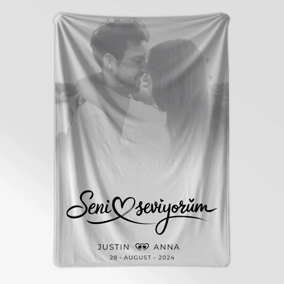 Personalisierte Decke für Paare mit Foto Black & White Seni Seviyorum 7