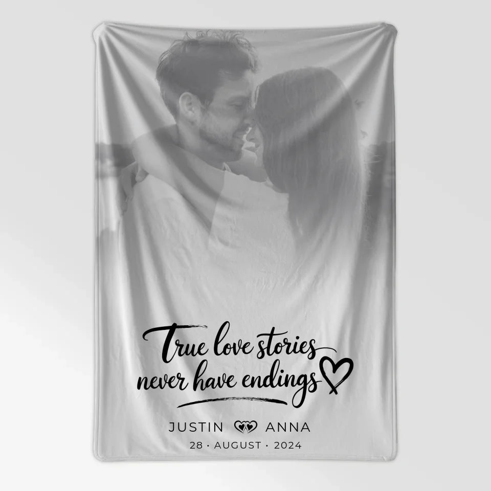 Personalisierte Decke Paare Foto Black & White True Love Stories mit Namen 7