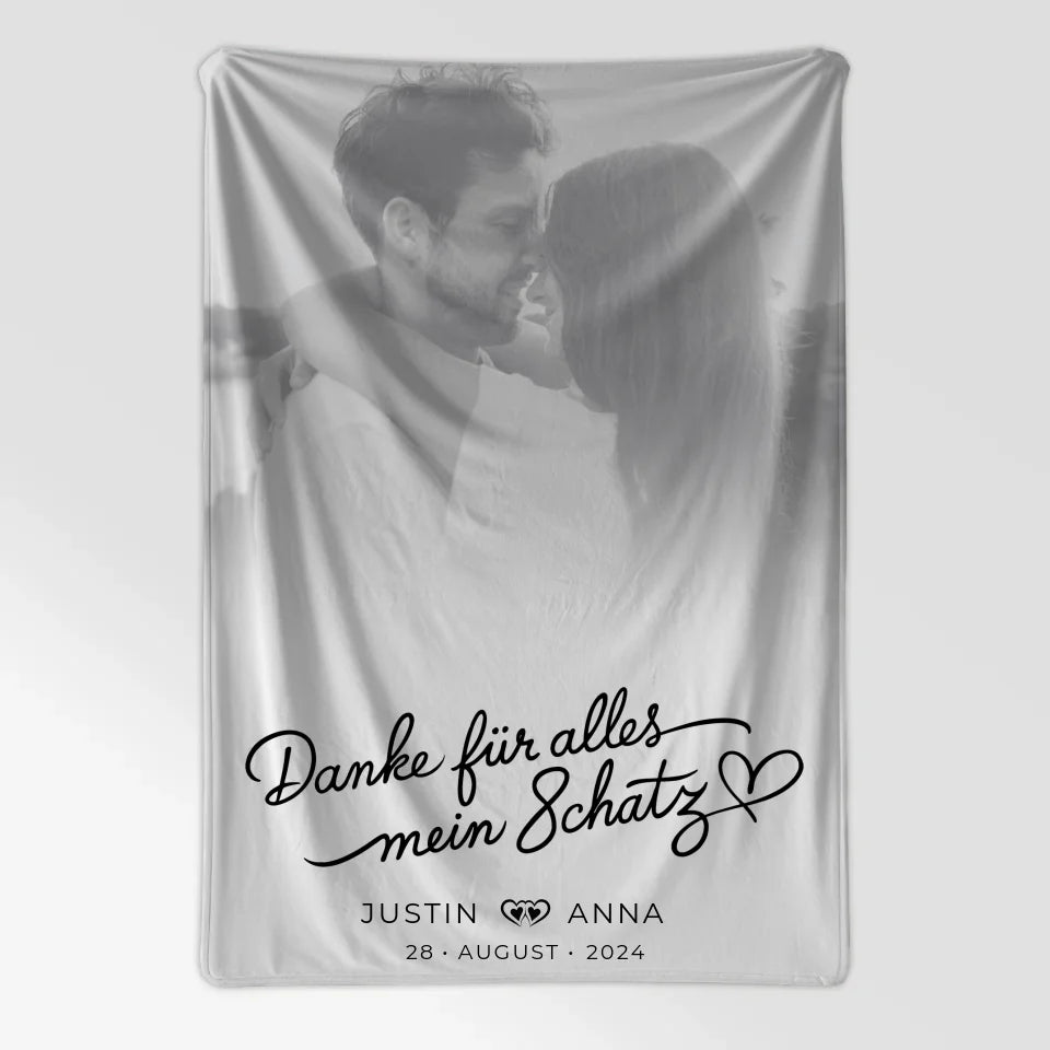 Personalisierte Decke für Paare Foto Schwarz Weiß Danke Für Alles Mein Schatz 7