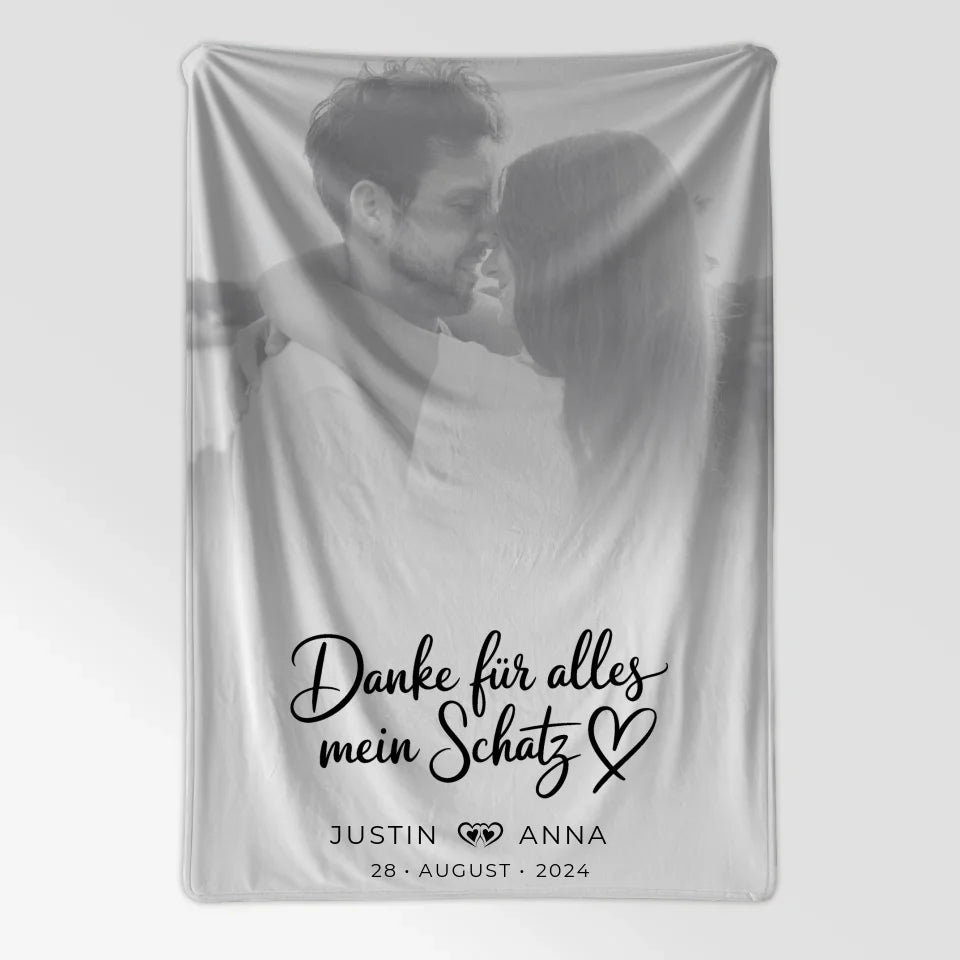 Personalisierte Decke für Paare mit Foto Black & White Danke Für Alles 7