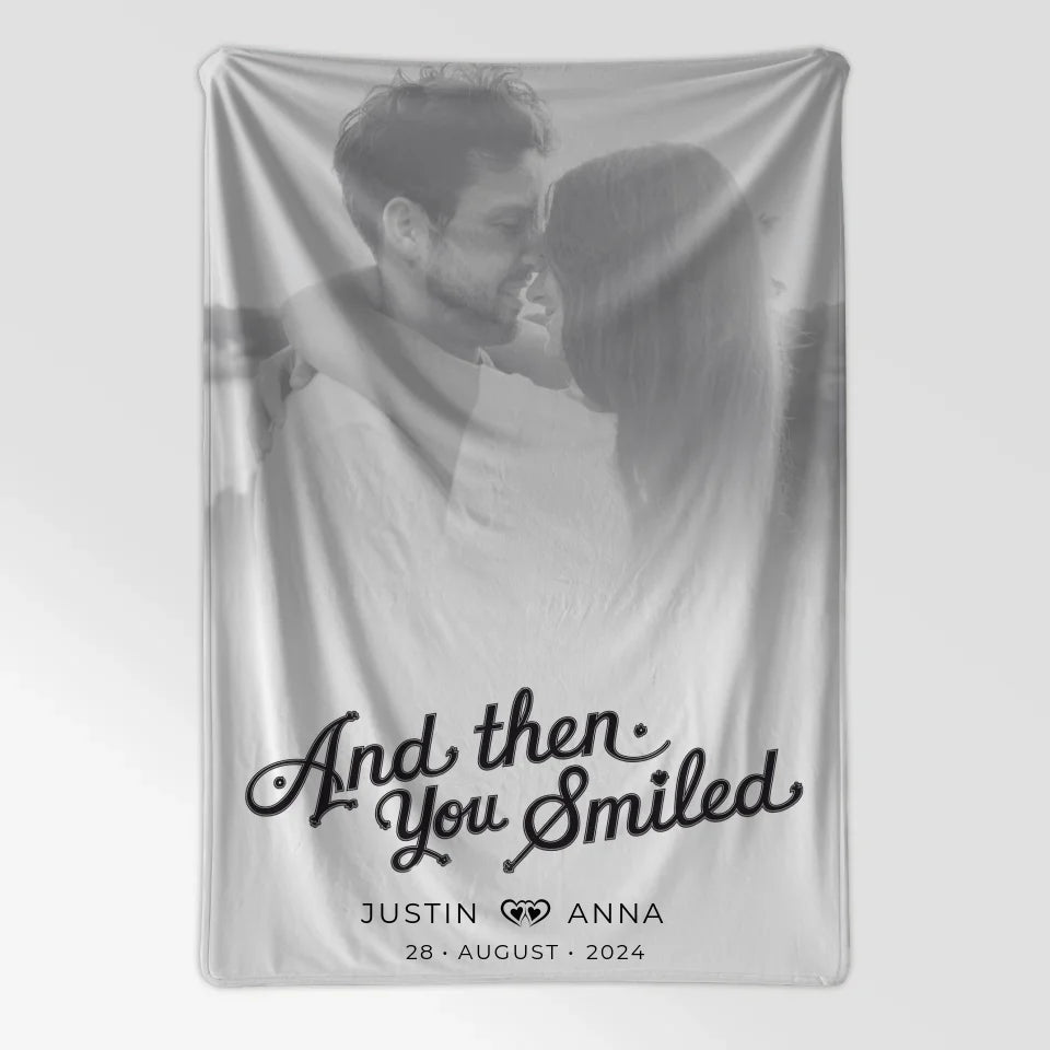 Personalisierte Decke für Paare Foto Black & White mit Namen 7