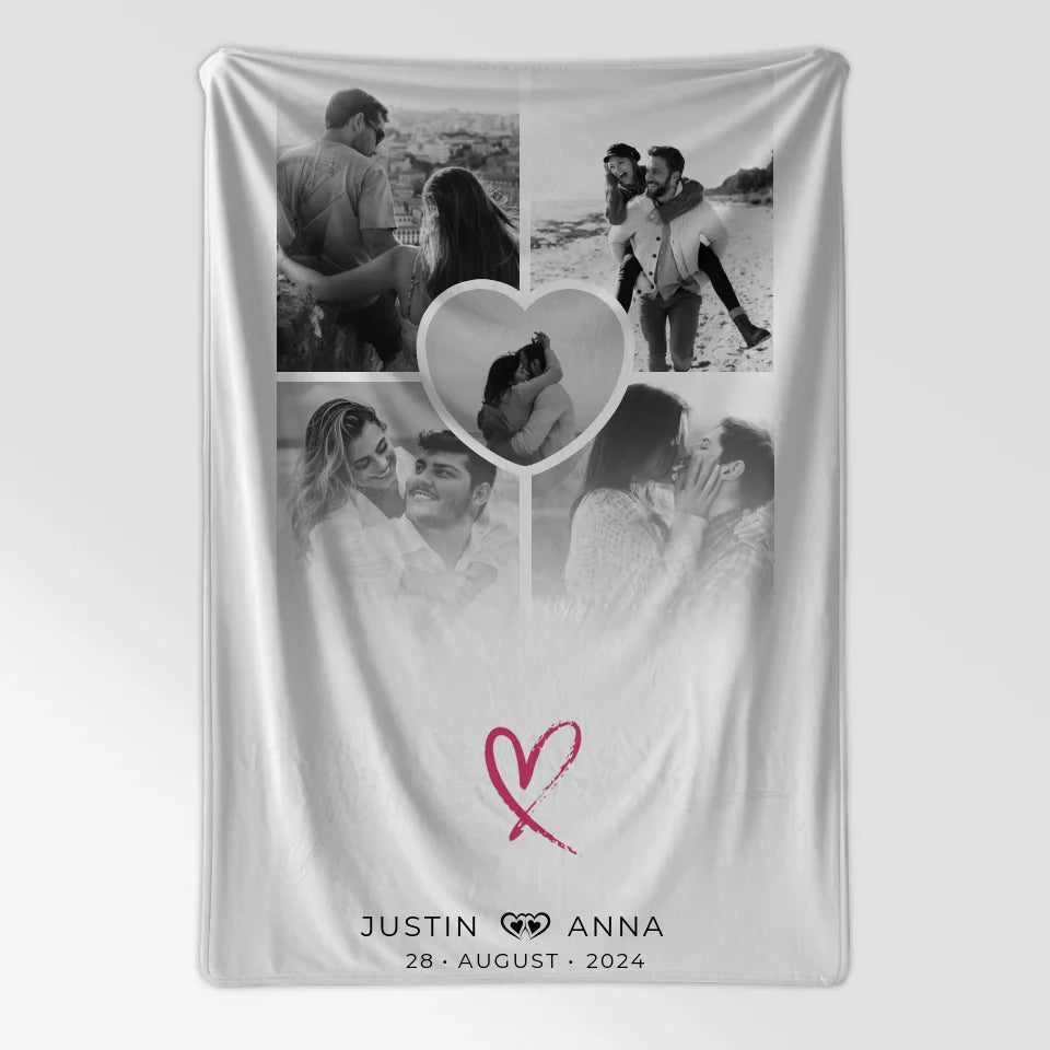 Personalisierte Fotocollage Decke Paare 5 Fotos You & Me 7