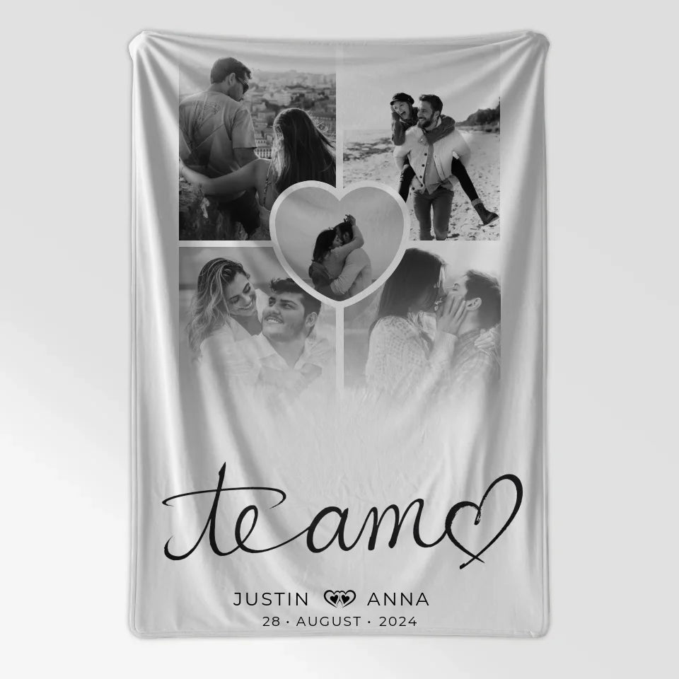 Personalisierte Decke Paare Fotocollage 5 Fotos Te Amo mit Namen 7