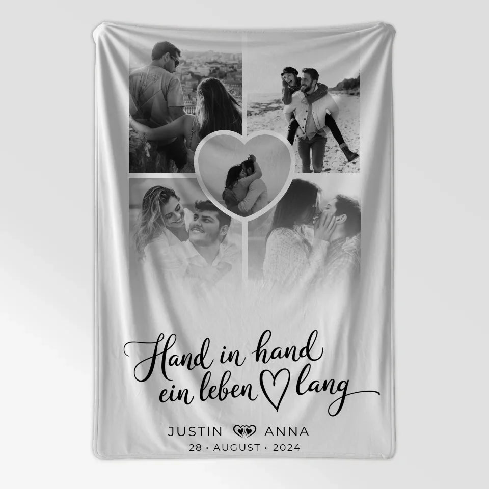 Personalisierte Decke für Paare Fotocollage 5 Fotos Hand In Hand 7